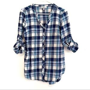 Hester & Orchard Blue/White Plaid Flannel Button Down Size Small